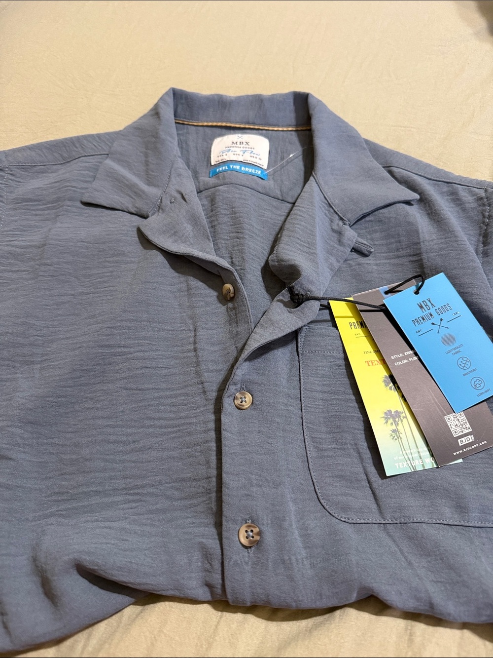 MBX Premium Relaxed Short-Sleeve Button-Up Shirt in Slate Blue